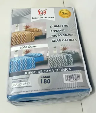 Juego de Cama Térmica 180cm. 3 Piezas/ Azul, gris