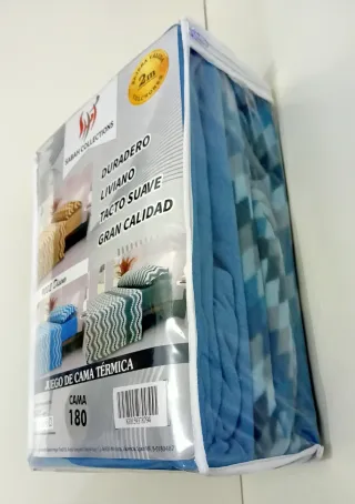 Juego de Cama Térmica 180cm. 3 Piezas/ Azul, gris