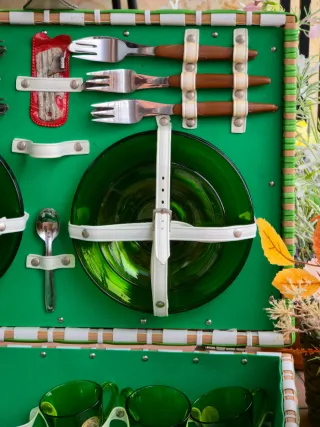 Cesta Picnic Vintage Años 60 mimbre verde y blanco