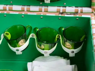 Cesta Picnic Vintage Años 60 mimbre verde y blanco