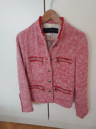 Chaqueta Zara Tweed Roja Talla S
