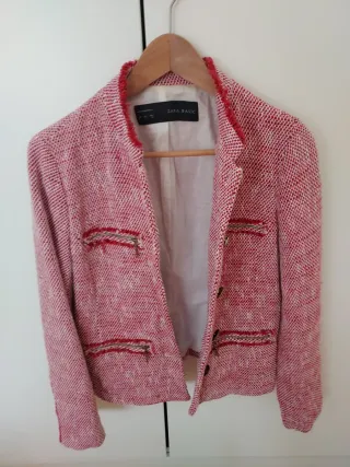 Chaqueta Zara Tweed Roja Talla S