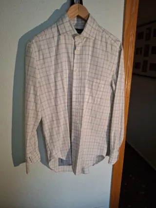 Camisa cuadros hombre M/40 azul y gris