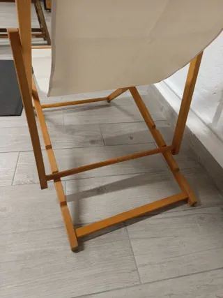 Hamaca tumbona madera y tela beige