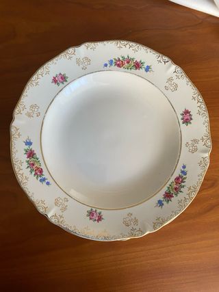 Vajilla Porcelana Francesa Antigua Floral Dorada
