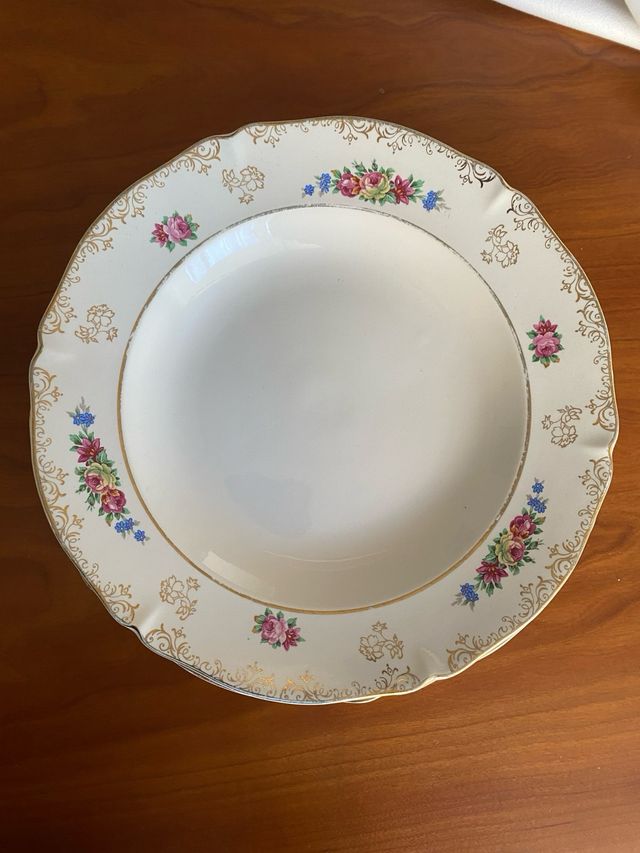 Vajilla Porcelana Francesa Antigua Floral Dorada