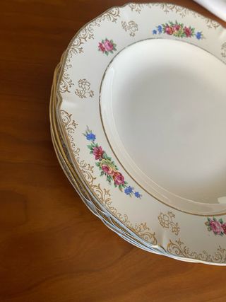 Vajilla Porcelana Francesa Antigua Floral Dorada