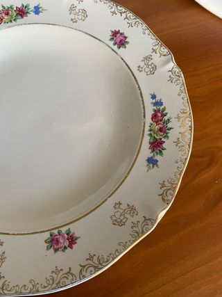 Vajilla Porcelana Francesa Antigua Floral Dorada