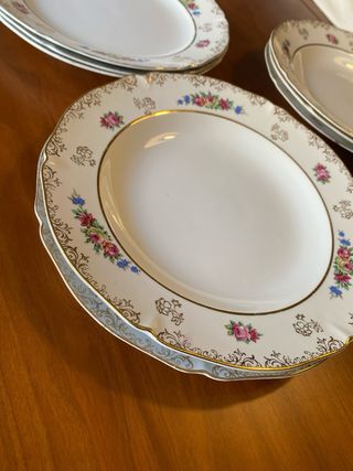 Vajilla Porcelana Francesa Antigua Floral Dorada
