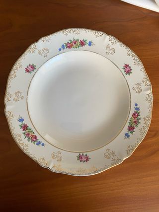 Vajilla Porcelana Francesa Antigua Floral Dorada