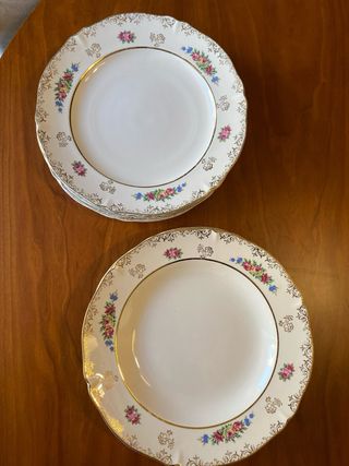 Vajilla Porcelana Francesa Antigua Floral Dorada