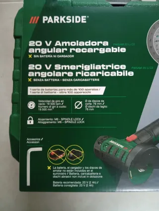 Parkside 20V Amoladora Angular Recargable