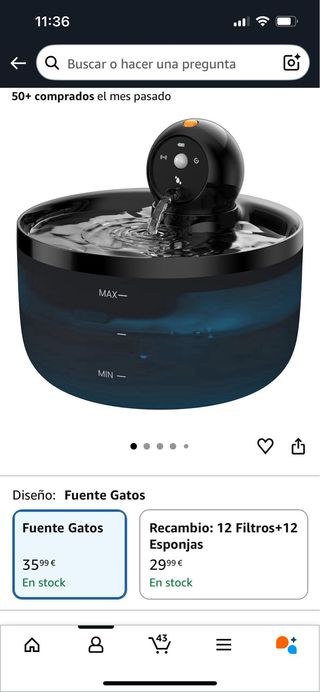 Fuente Agua Gatos GOOIFUN Inalámbrica