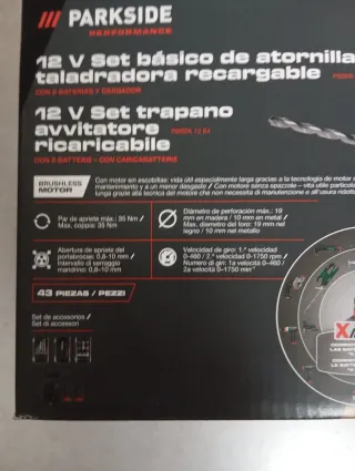 Taladro Atornillador Parkside 12V 2 baterías