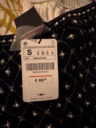 Falda Zara Negra Perlas Talla S