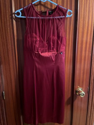 Vestido fiesta raso granate Talla S