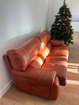 Sofá de piel marrón 3 plazas