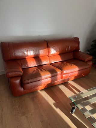 Sofá de piel marrón 3 plazas