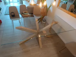 Mesa de comedor cristal y madera