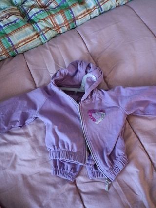 Tuta bambina viola con cuore glitter