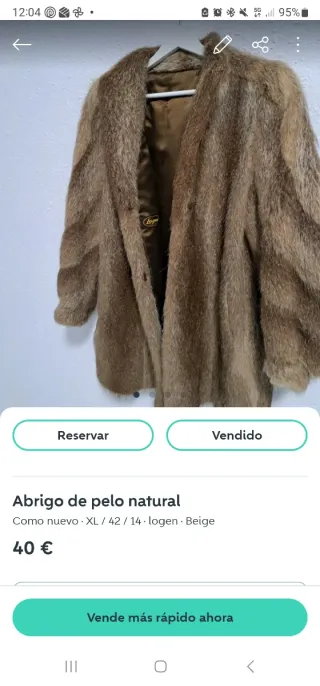 Abrigo de pelo natural Beige XL