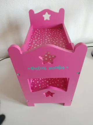 Cuna de madera para muñecas rosa 27 cm alto,15 cm