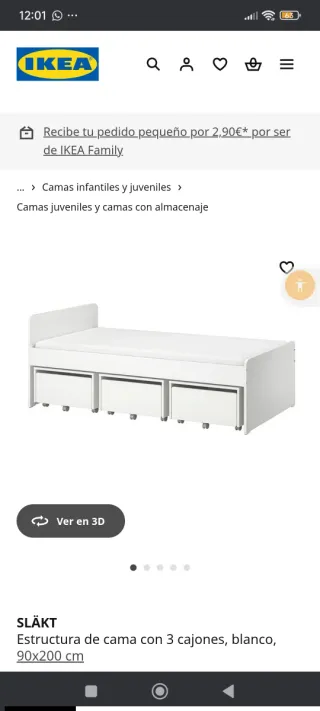Cama IKEA SLÄKT 90x200 cm con cajones