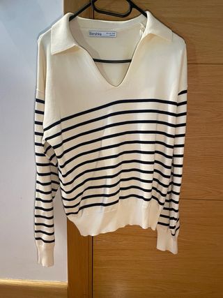 Jersey Bershka rayas beige y azul marino