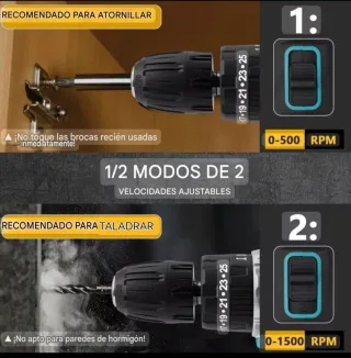Taladro Atornillador Inalámbrico (2 Baterías)