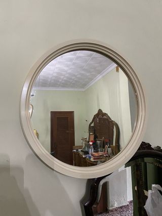 Espejo Redondo Clásico Beige y Marrón