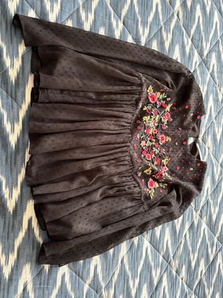 Blusa Zara Negra Plumetti Bordada Talla Única