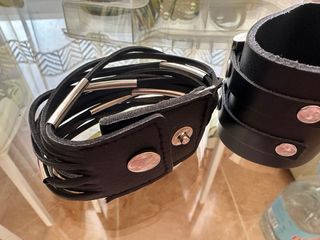 Lote Pulseras Heavy Cuero Negro y Plata