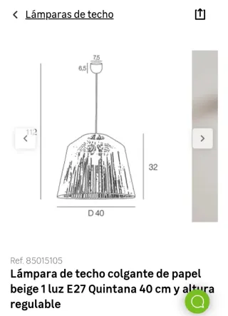 Lámpara techo colgante cuerda 40cm