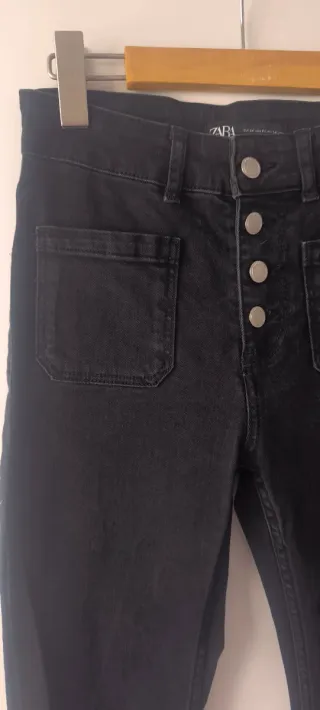 Pantalón Zara Tiro Alto Botones T.34 Negro