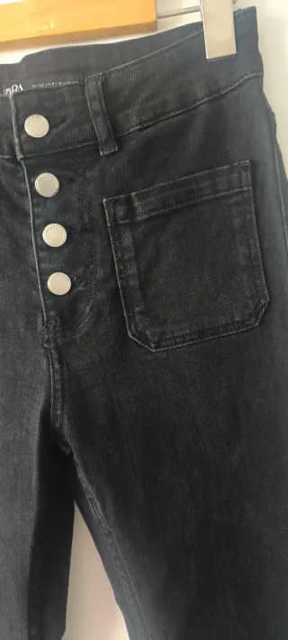 Pantalón Zara Tiro Alto Botones T.34 Negro