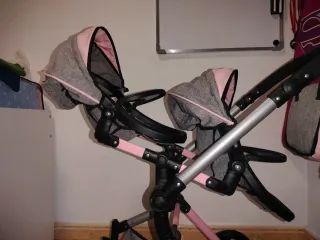 Carro de muñecas doble gris y rosa