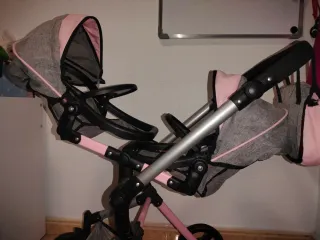 Carro de muñecas doble gris y rosa