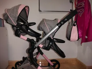 Carro de muñecas doble gris y rosa