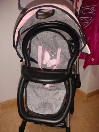 Carro de muñecas doble gris y rosa