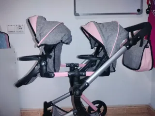 Carro de muñecas doble gris y rosa