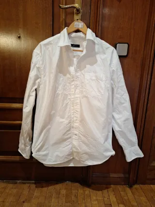 Camisa blanca hombre manga larga algodón