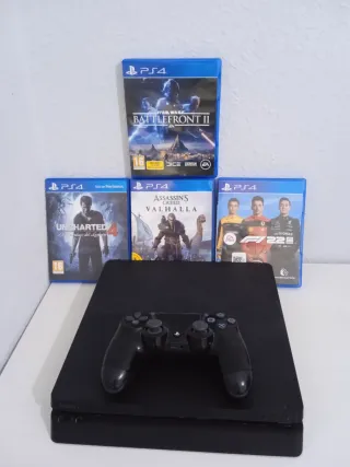Consola PS4 Negra + 4 Juegos + 1 mando