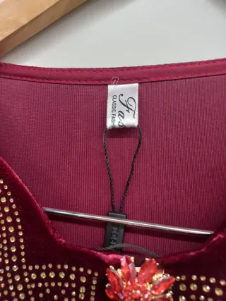 Vestido fiesta burdeos imitación terciopelo