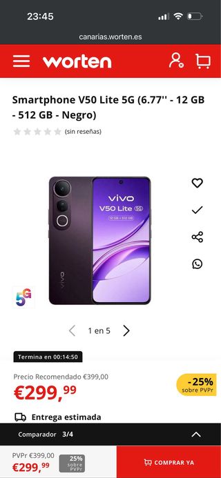 Móvil Vivo V50 Lite 5G Negro Nuevo