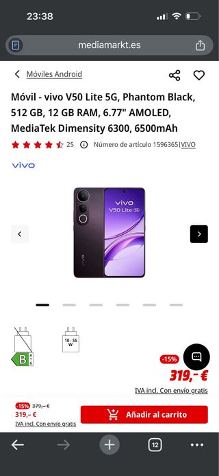 Móvil Vivo V50 Lite 5G Negro Nuevo
