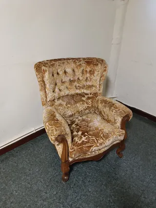 Dos sillones de terciopelo con patas de madera