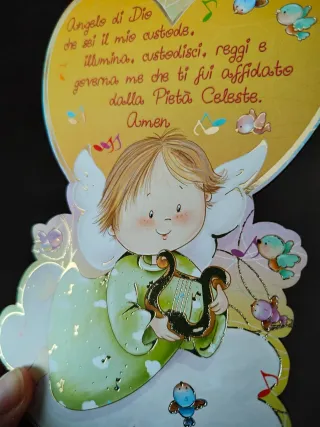 Angelo in legno da appendere con preghiera