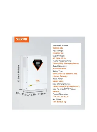 VEVOR Inversor Solar Híbrido de 5500 W 230 V