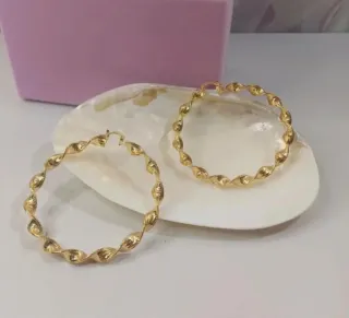 Pendientes Aro Chapado Oro 18k Rizado Grandes