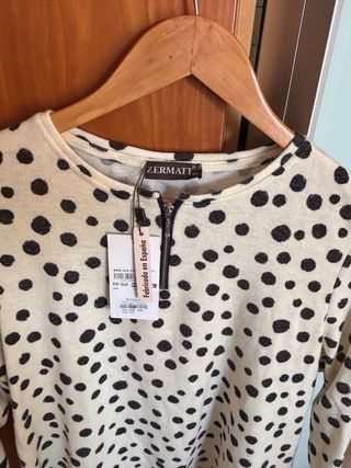 Jersey mujer T.50 lunares beige y negro